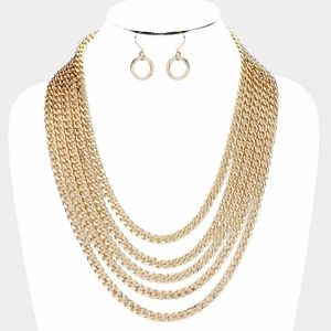 Gold Simple Style Multi Layered Chain Necklace Set Metal Link